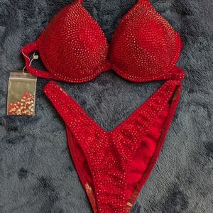 Red Rhinestone Bikini Set